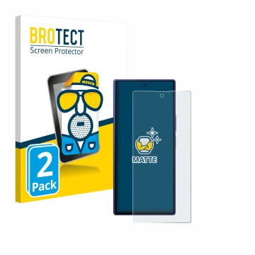 Parte frontal de un envase de producto con el logotipo de la marca BROTECT. Al lado se muestra el dispositivo Samsung Galaxy Z