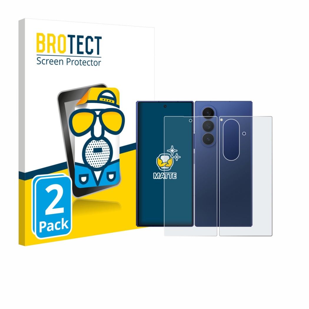Vorderseite einer Produktverpackung mit dem Markenlogo BROTECT. Daneben ist das Gerät Samsung Galaxy Z Fold 7 (Display+Rücksei