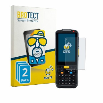 Parte frontal de un envase de producto con el logotipo de la marca BROTECT. Al lado se muestra el dispositivo Newland PT60 Nar