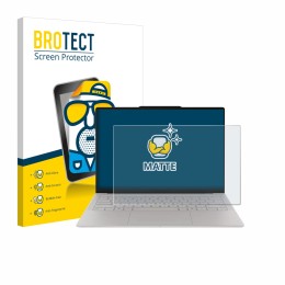 Parte frontal de un envase de producto con el logotipo de la marca BROTECT. Al lado se muestra el dispositivo Lenovo Yoga Slim