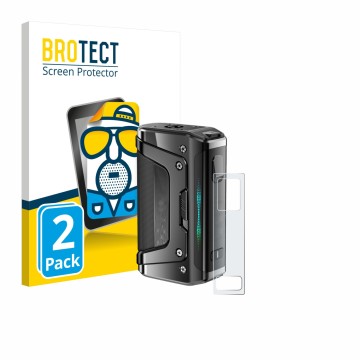 Parte frontale di una confezione del prodotto con il logo del marchio BROTECT. Accanto è raffigurato il dispositivo GeekVape A