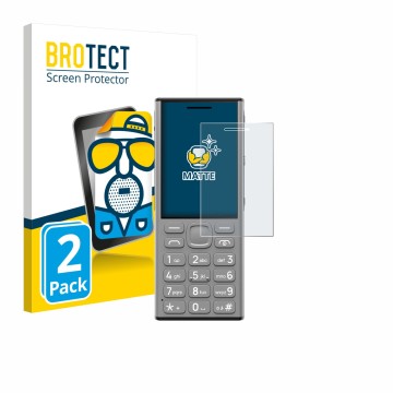 Parte frontal de un envase de producto con el logotipo de la marca BROTECT. Al lado se muestra el dispositivo Nokia 130 Music 