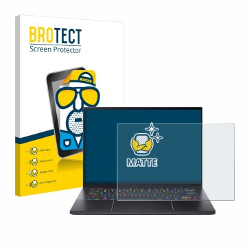 Front side of a product packaging with the brand logo BROTECT. Next to it is the device Acer Predator Triton 14 AI shown with 