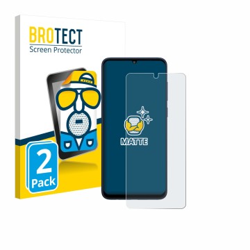 Front side of a product packaging with the brand logo BROTECT. Next to it is the device Samsung Galaxy F05 shown with the corr