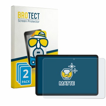 Front side of a product packaging with the brand logo BROTECT. Next to it is the device Tecno MEGAPAD 2 shown with the corresp
