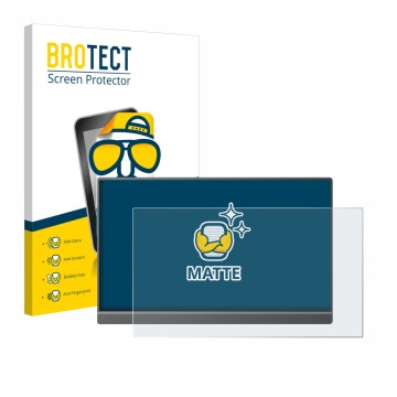 Parte frontal de un envase de producto con el logotipo de la marca BROTECT. Al lado se muestra el dispositivo Arzopa Z1C 16.1