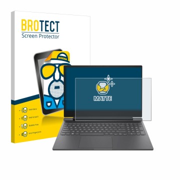 Vorderseite einer Produktverpackung mit dem Markenlogo BROTECT. Daneben ist das Gerät HP Victus 16-r0024nf mit dem zugehörigen