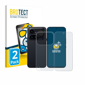 Parte frontal de un envase de producto con el logotipo de la marca BROTECT. Al lado se muestra el dispositivo Nothing Phone (4