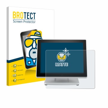 Vorderseite einer Produktverpackung mit dem Markenlogo BROTECT. Daneben ist das Gerät Posiflex PS-3615-G2 mit dem zugehörigen 