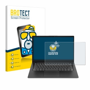 Parte frontal de un envase de producto con el logotipo de la marca BROTECT. Al lado se muestra el dispositivo Lenovo V14 Gen 5