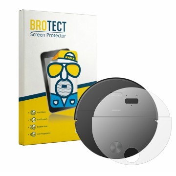 Parte frontale di una confezione del prodotto con il logo del marchio BROTECT. Accanto è raffigurato il dispositivo Roborock S