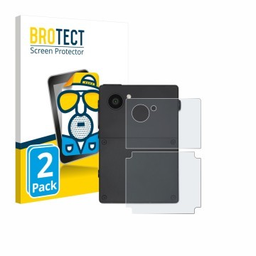 Vorderseite einer Produktverpackung mit dem Markenlogo BROTECT. Daneben ist das Gerät Light Phone 3 (Rückseite) mit dem zugehö