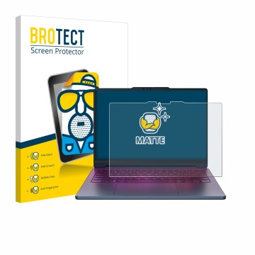 Parte frontal de un envase de producto con el logotipo de la marca BROTECT. Al lado se muestra el dispositivo Lenovo Yoga 9i 2