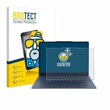 Parte frontal de un envase de producto con el logotipo de la marca BROTECT. Al lado se muestra el dispositivo Lenovo Yoga Slim