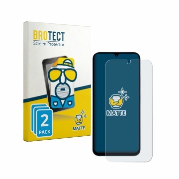 Parte frontal de un envase de producto con el logotipo de la marca BROTECT. Al lado se muestra el dispositivo Xiaomi Redmi 15A