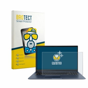 Front side of a product packaging with the brand logo BROTECT. Next to it is the device ASUS Vivobook 15 M1502YA shown with th