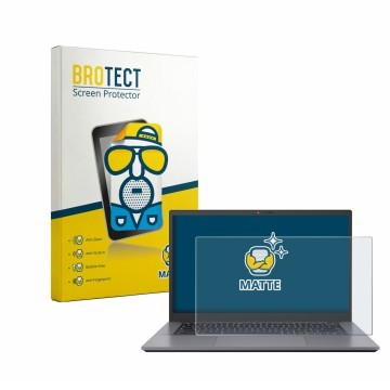 Front side of a product packaging with the brand logo BROTECT. Next to it is the device ASUS Chromebook CX3402 shown with the 