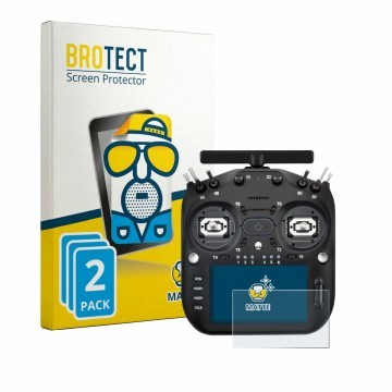 Parte frontal de un envase de producto con el logotipo de la marca BROTECT. Al lado se muestra el dispositivo Radiomaster TX16