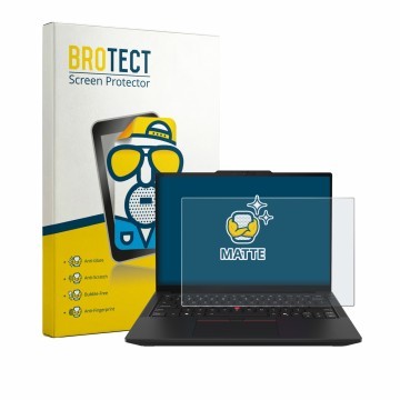 Front side of a product packaging with the brand logo BROTECT. Next to it is the device Lenovo ThinkPad T14 Gen 7 shown with t