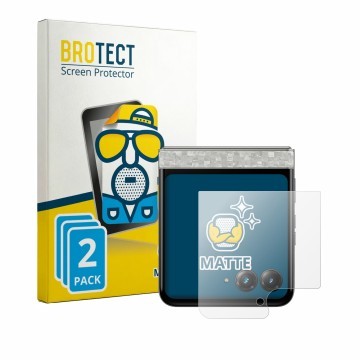 Front side of a product packaging with the brand logo BROTECT. Next to it is the device Motorola Razr 70 (Back display) shown 
