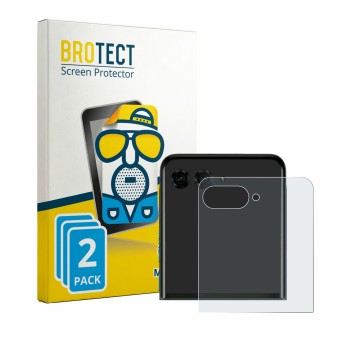 Parte frontal de un envase de producto con el logotipo de la marca BROTECT. Al lado se muestra el dispositivo Motorola Razr 70