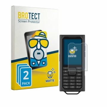 Parte frontal de un envase de producto con el logotipo de la marca BROTECT. Al lado se muestra el dispositivo HMD Terra M con 
