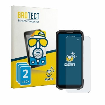 Parte frontal de un envase de producto con el logotipo de la marca BROTECT. Al lado se muestra el dispositivo Doogee V Max 2 c