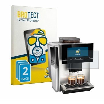 Vorderseite einer Produktverpackung mit dem Markenlogo BROTECT. Daneben ist das Gerät Siemens EQ900 Plus TQ907DZ3 mit dem zuge