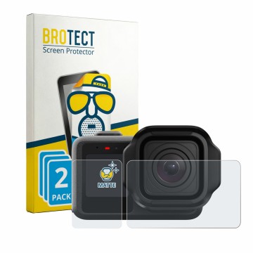 Parte frontal de un envase de producto con el logotipo de la marca BROTECT. Al lado se muestra el dispositivo GoPro Mission 1 