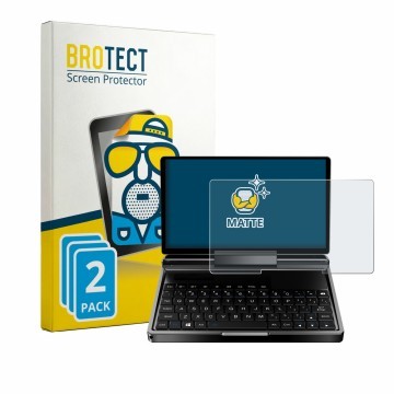 Front side of a product packaging with the brand logo BROTECT. Next to it is the device GPD MicroPC 2 shown with the correspon