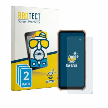 Front side of a product packaging with the brand logo BROTECT. Next to it is the device Ulefone RugOne Xever 8 shown with the 