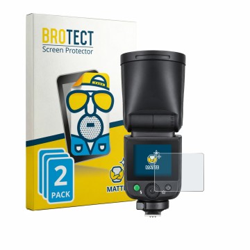 Vorderseite einer Produktverpackung mit dem Markenlogo BROTECT. Daneben ist das Gerät Godox V1 mid mit dem zugehörigen Display