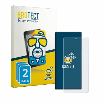 Parte frontal de un envase de producto con el logotipo de la marca BROTECT. Al lado se muestra el dispositivo ZTE Nubia Red Ma