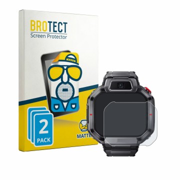 Face avant d’un emballage produit avec le logo de la marque BROTECT. À côté, l’appareil Huawei Watch Kids X1 Pro est représent
