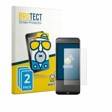 Parte frontal de un envase de producto con el logotipo de la marca BROTECT. Al lado se muestra el dispositivo Vasco Translator