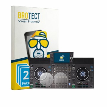 Face avant d’un emballage produit avec le logo de la marque BROTECT. À côté, l’appareil Denon DJ SC LIVE 4 (Jog) est représent