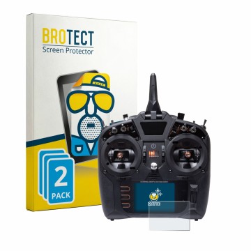 Parte frontal de un envase de producto con el logotipo de la marca BROTECT. Al lado se muestra el dispositivo Spektrum NX8 Plu