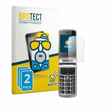 Vorderseite einer Produktverpackung mit dem Markenlogo BROTECT. Daneben ist das Gerät bea-fon SL645 mit dem zugehörigen Displa