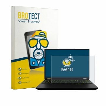Vorderseite einer Produktverpackung mit dem Markenlogo BROTECT. Daneben ist das Gerät XMG Neo 16 mit dem zugehörigen Displaysc