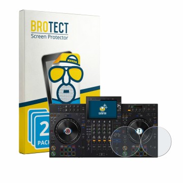 Vorderseite einer Produktverpackung mit dem Markenlogo BROTECT. Daneben ist das Gerät AlphaTheta XDJ-AZ (Jog) mit dem zugehöri