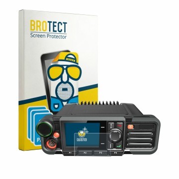 Vorderseite einer Produktverpackung mit dem Markenlogo BROTECT. Daneben ist das Gerät Hytera HM785 mit dem zugehörigen Display