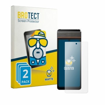 Vorderseite einer Produktverpackung mit dem Markenlogo BROTECT. Daneben ist das Gerät Sunmi V3e mit dem zugehörigen Displaysch