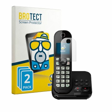 Front side of a product packaging with the brand logo BROTECT. Next to it is the device Panasonic KX-TGC460 shown with the cor