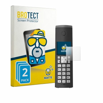 Front side of a product packaging with the brand logo BROTECT. Next to it is the device Panasonic KX-TGK220 shown with the cor