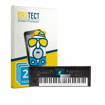 Parte frontal de un envase de producto con el logotipo de la marca BROTECT. Al lado se muestra el dispositivo KORG Kronos 3 (2