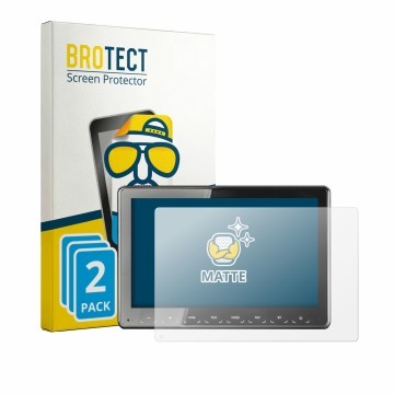 Face avant d’un emballage produit avec le logo de la marque BROTECT. À côté, l’appareil Zenec Z-N975 est représenté avec la pr