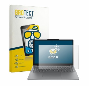 Front side of a product packaging with the brand logo BROTECT. Next to it is the device Lenovo Chrome 14M8911 shown with the c