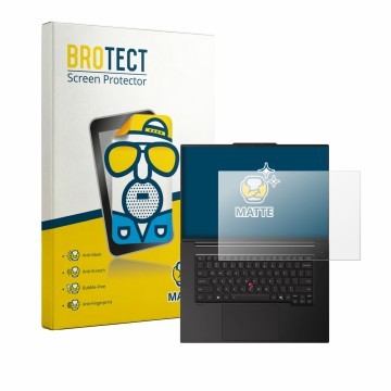 Face avant d’un emballage produit avec le logo de la marque BROTECT. À côté, l’appareil Lenovo ThinkPad P1 Gen 9 16