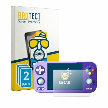Vorderseite einer Produktverpackung mit dem Markenlogo BROTECT. Daneben ist das Gerät Anbernic RG 476H mit dem zugehörigen Dis