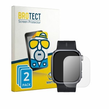 Parte frontal de un envase de producto con el logotipo de la marca BROTECT. Al lado se muestra el dispositivo Huawei Watch D3 